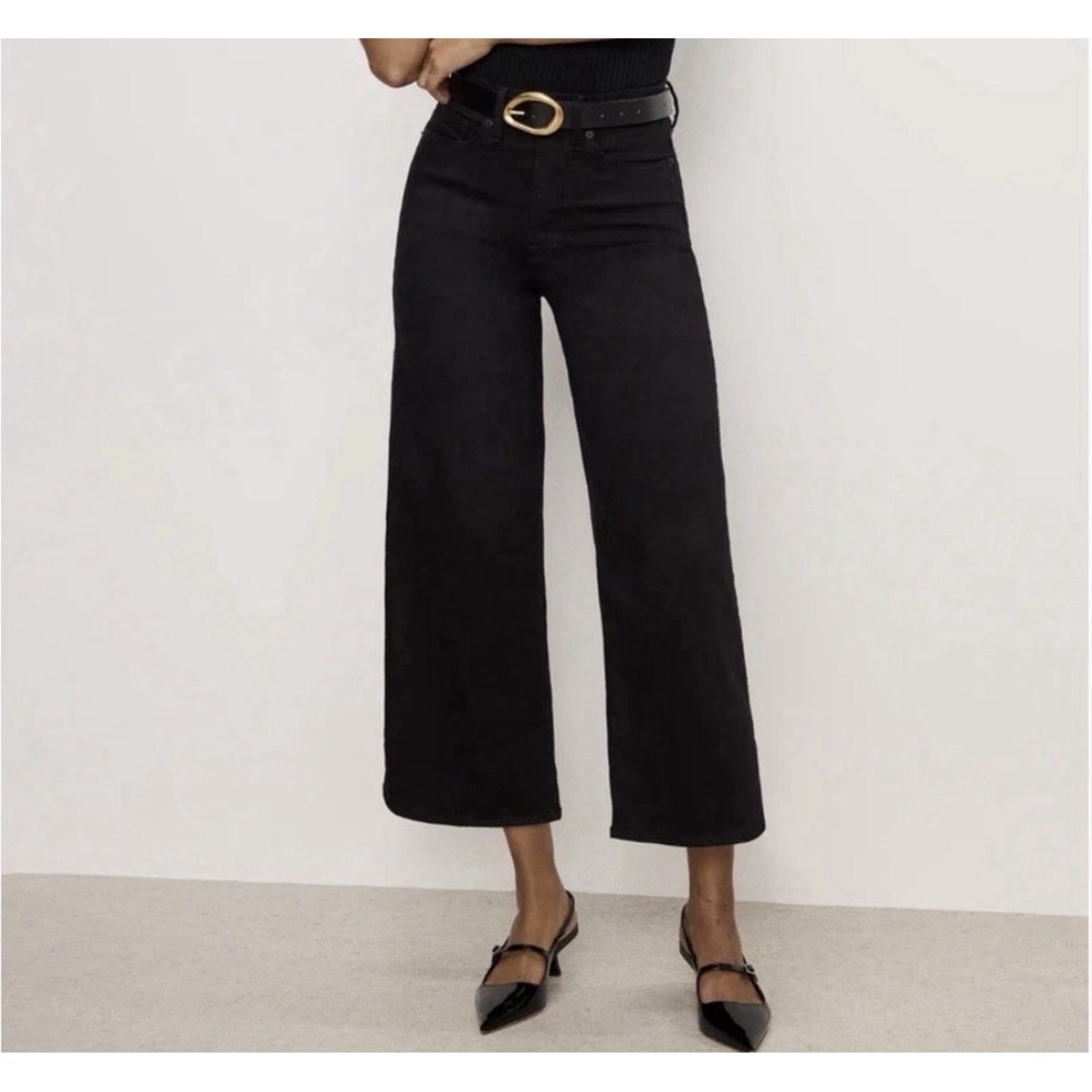 NWT $158 Good American Good Waist Palazzo Crop Jeans Black Sz 2/26 Stretch Boho